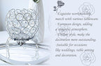 Set of 3 Gold Crystal Tea Light Candlestick Holders Flower Shape with Crystal Pendant Bowl Votive Metal Candle Holder for Table Centerpieces Wedding Home Decor (Silver, 3 arm)