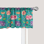 Ambesonne Floral Window Valance, Pattern with Lotus Flowers Peonies and Chrysanthemums Oriental Motifs Garden Art, Curtain Valance for Kitchen Bedroom Decor with Rod Pocket, 42" x 12", Teal