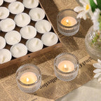 12Pcs Clear Votive Candle Holders with 20pcs Tea Light Candles, Ribbed Tealight Candle Holder Glass for Wedding Table Centerpiece, Home Decor, Party Decor
