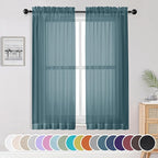 OWENIE Sheer Curtains, 63 inch Length Set of 2, Rod Pocket Light Weight Voile Curtains & Drapes for Bedroom & Living Room, Each 42Wx63L inch, Dusty Blue
