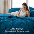 Bedsure Queen Comforter Set Teal - Bed in a Bag Queen Size Bedding 7 Pieces, GentleSoft™ Pintuck Bed Set Gift for Family, Pinch Pleat All Season Comforter with Sheets, Pillowcases & Shams