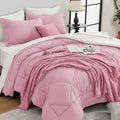 HEVUMYI Full Comforter Set - 7-Piece All Season Bed in a Bag Full, Ultra Soft Bedding Set with Comforter, Flat Sheet, Fitted Sheet, Pillowcases, Pillow Shams, Pink & Ivory