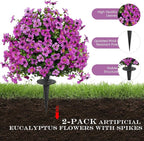 23" Set of 2 Artificial Boxwood Topiary Ball with Violet Flowers with Spikes for Outdoor, UV Resistant Faux Greenery Shrubs, Realistic Fake Bushes Plants for Garden, Yard, Front Porch, Patio Decor
