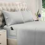 DREAMCARE Full Size Sheets - Cooling Bed Sheets - 4pcs Set - up to 15" Deep Pocket Full Sheet Set - Sheets Full Size Bed - Soft & Long Lasting 100% Fine Brushed Polyester with Side Pocket - LightGray
