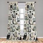 Ambesonne Cats Window Curtains Pack of 2, Modern Scandinavian Inspired Innocent Kitten Pattern with Leafy Details, Lightweight Set with Rod Pocket, 4 Panels of - 28" x 63", Pale Teal Pale Khaki Grey