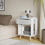 GYIIYUO Nightstands Set of 2 with Fabric Storage Drawer and Open Wood Shelf, Side Table with Storage for Bedroom, Night Stand with Drawer for Bedroom, Bedside Tables - White 24" H