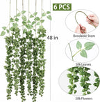 mizii 6Pcs Green Wisteria Hanging Flowers 48" Silk Wisteria Artificial Flowers Garland Vines Fake Hanging Flowers Decoration for Wedding Flower Wall Backdrop Centerpieces Party Room Decor (Green)
