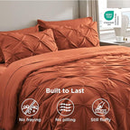 Bedsure California King Comforter Set Burnt Orange - Bed in a Bag Cal King Bedding Set 7 Pieces, GentleSoft™ Pintuck Bed Set Gift for Family, Pinch Pleat Comforter with Sheets, Pillowcases & Shams