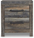 Signature Design by Ashley Drystan Rustic Industrial 2 Drawer Nightstand with 2 Slim-Profile USB Charging Stations, 24.37" Tall, Weatherworn Brown