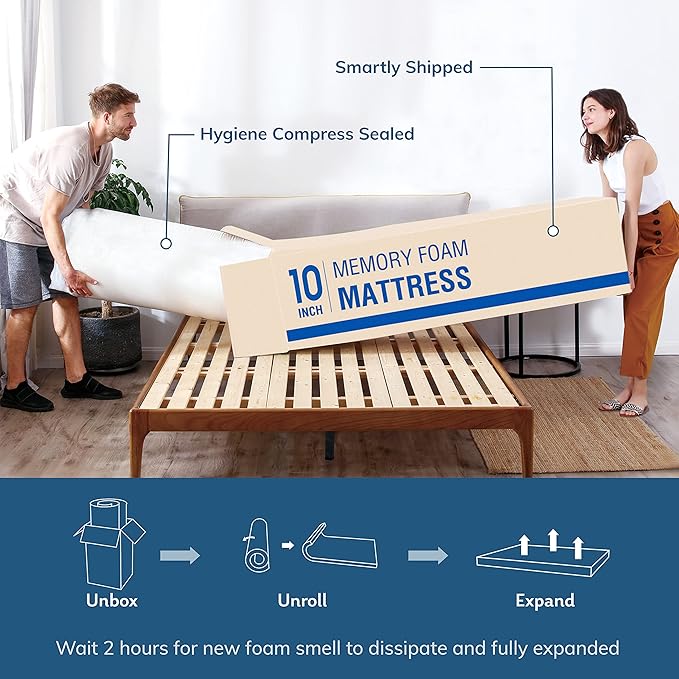 EGO White 10 Inch Full Green Tea Memory Foam, Gel Mattress Bed in a Box, CertiPUR-US Certified, Double Mattress, 54"x75", Medium Firm