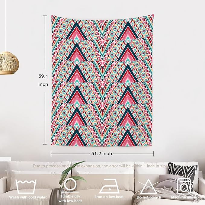Batmerry Modern Stripe Geometric Tapestry,Boho Tribal ethnic Seamless striped Wall Art Hanging Decoration Polyester Fiber White Ruffled Around for Dorm Room Bedroom Living Room, 59.1x51.2 inches