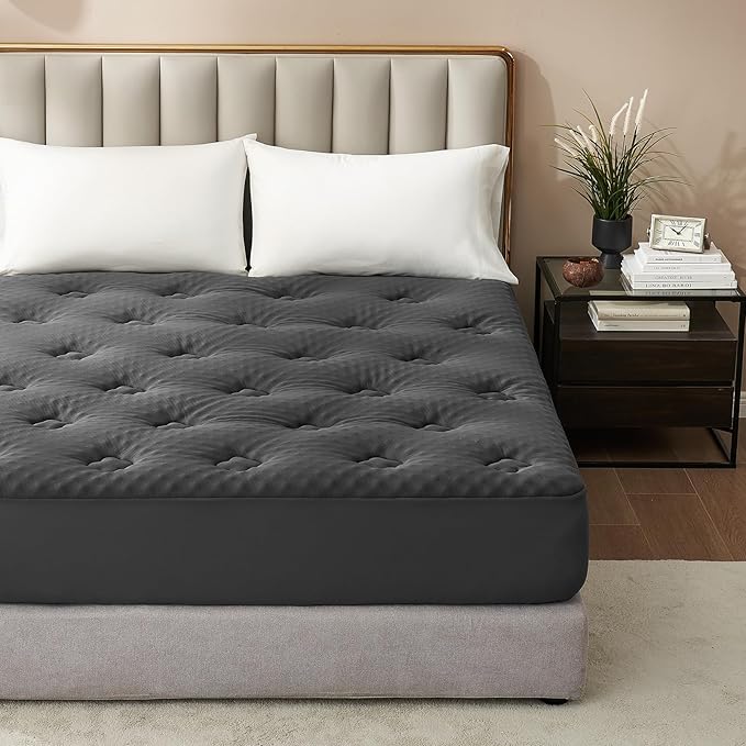 Hansleep Queen Mattress Topper Viscose Derived from Bamboo, Memory Foam Pillow Top Mattress Topper Queen with Deep Pocket, Breathable Mattress Pad for Back Pain Relief, 60" x80", Charcoal Grey