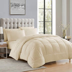 Sweet Home Collection 5 Piece Comforter Set Bag Solid Color All Season Soft Down Alternative Blanket & Luxurious Microfiber Bed Sheets, Beige, Twin