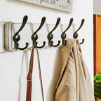 Dseap Coat Rack Wall Mounted - 5 Tri Hooks, Heavy Duty, Wooden Wall Coat Hanger Coat Hook for Clothes Hat Jacket Clothing, White & Black
