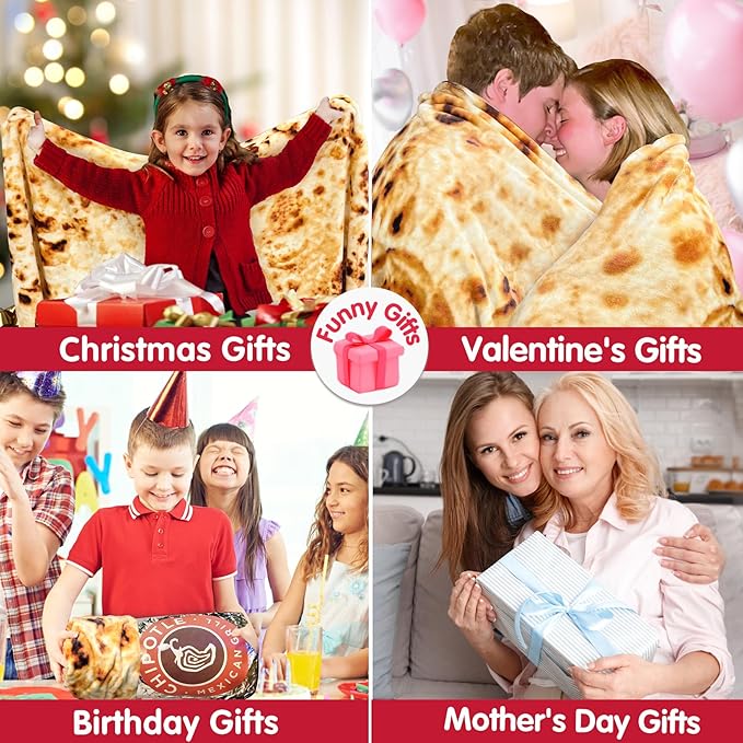 Jorbest Burritos Tortilla Throw Blanket Birthday Gifts for Adult and Kids, Realistic Tortilla Food Blanket Funny Gifts for Women Men Teen Mom Dad, 285 GSM Soft Flannel Taco Blanket (Tan, 80 inches)