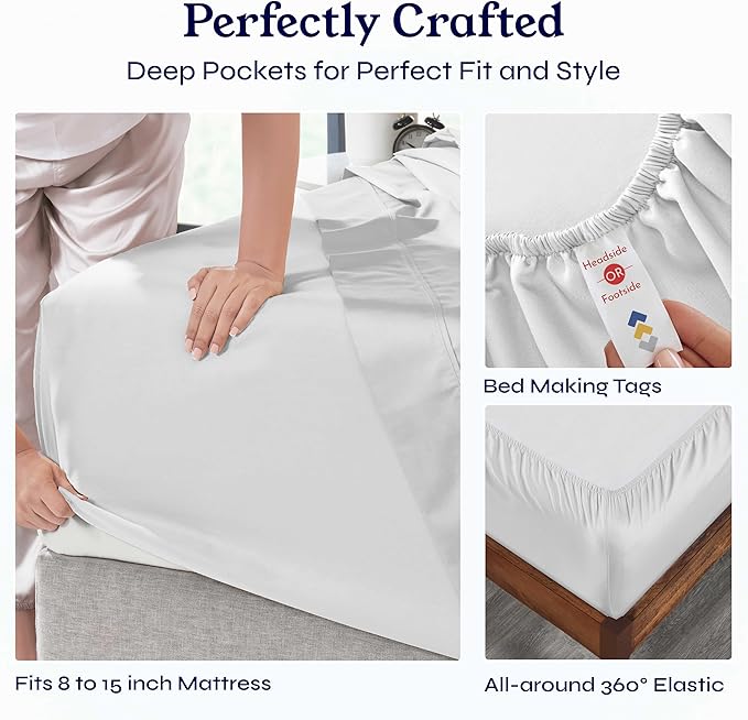 California Design Den Twin Bed Sheets Set - 400 Thread Count Sateen, Natural 100% Cotton Bedsheets, Deep Pockets with All Around Elastic, Soft, Cool and Durable Bedding - Silver
