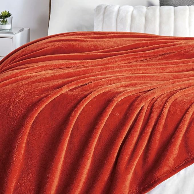Walensee Fleece Blanket Plush Throw Fuzzy Lightweight (Queen Size 90x90 Orange) Super Soft Microfiber Flannel Blankets for Couch, Bed, Sofa Ultra Luxurious Warm and Cozy for All Seasons