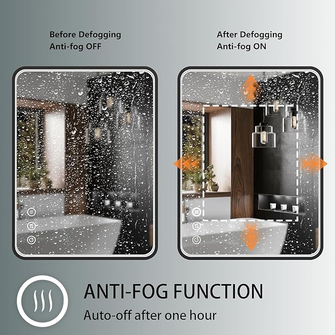 24x32 Inch LED Bathroom Mirror with Lights, Black Metal Framed LED Mirror for Bathroom, 3 Colors and Stepless Dimmable Wall Mounted Lighted Bathroom Vanity Mirror, Anti-Fog, Memory