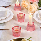 12pcs Pink Taper Candle Holders, Glass Candlestick Holders, Tea Light Candle Holder for Wedding Centerpieces Table Decorations, Votive Candle Holders for Baby Shower