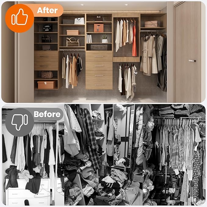 ROOMTEC 19.5" Double Hanging Closet Unit, Modular Closet System with Hanging Rod, Wardrobe Organizer for Bedroom or Walk-in Closet, Wall Mounted, Customizable Clothes Storage Unit, Wood