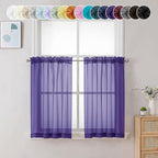 Chyhomenyc Sheer Curtains 36 inch Length 2 Panels, Light Filtering Voile Rod Pocket Short Window Sheer Curtians for Bathroom Living Room, 2PCS, Purple