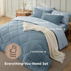 Bedsure Queen Grayish Blue Comforter Set - 7 Pieces Reversible Bedding, Queen Size Bed Set for All Seasons, Bed in a Bag with Down Alternative Comforter, Sheets, Pillowcases & Shams