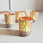 SHMILMH White and Gold Votive Candle Holders Set of 12, 4 Patterns Frosted Glass Tea Lights Candle Holders for Birthday Party Wedding Table Centerpiece Halloween