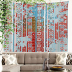 Batmerry Blue Grey Boho Garbage Tapestry, Red Wall Art Hanging Decoration Polyester Fiber White Ruffled Around for Dorm Room Bedroom Living Room, 51.2x59.1 inches