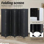 FDW Room Divider 6 Panels Wood Mesh Hand-Woven Design Indoor Folding Portable Partition Screen, Coal Black