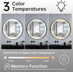 24 Inch Round Bathroom Mirror with Lights, Black Metal Framed Frontlit Circle Mirrors for Wall, Led Light Mirror with Anti-Fog, Memory Function, 3 Color Temperature, Dimmable Makeup Mirror
