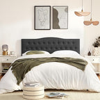 Tufted Upholstered Headboard Queen Size, Sturdy and Durable Solid Wood Bed headboard, Fabric Headboard Adjustable Height from 37” to 51”, Modern Button Diamond Design Head Board, Black