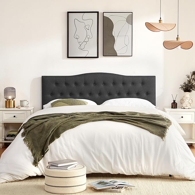 Tufted Upholstered Headboard Twin Size, Sturdy and Durable Solid Wood Twin XL headboard, Fabric Headboard Adjustable Height from 37” to 51”, Modern Button Diamond Design Head Board, Black