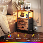 Furologee Nightstand with Charging Station, End Table with LED Lights, Bedside Table with USB Ports & Outlets, Night Stands with 2 Drawers, for Living Room/Bedroom