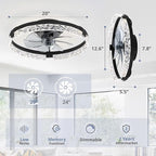 LEDIARY 2 Pack 20 Inch Low Profile Ceiling Fan with Lights and Remote, Dimmable Fandelier Ceiling Fans, Black Modern Flush Mount Ceiling Fan with 3 Color Temperature Change and 6 Speeds