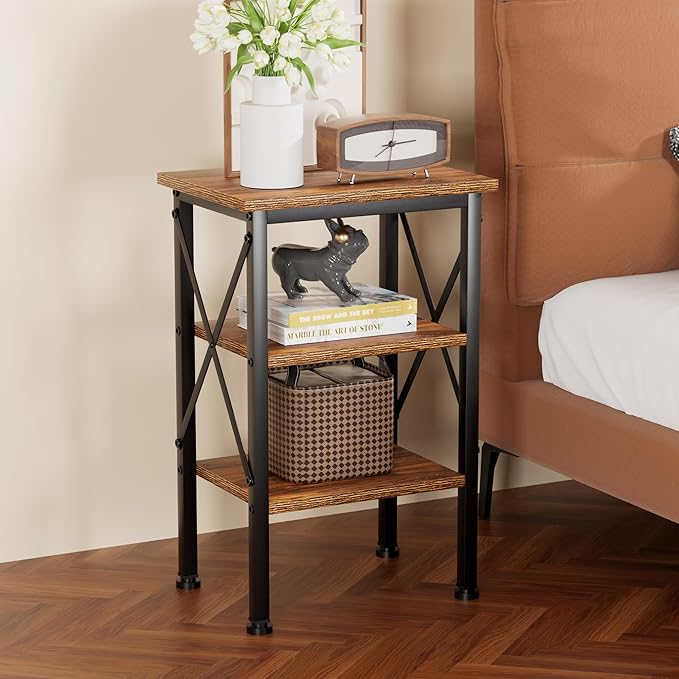 VECELO Modern Nightstands X-Design Side End Table Night Stand with Storage Shelf for Bedroom,Living Room,