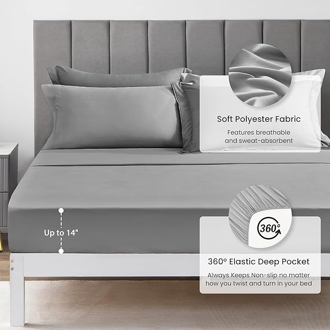 Love's cabin Twin Comforter Set Grey, 5 Pieces Twin Bed in a Bag, All Season Bedding Sets with 1 Comforter, 1 Flat Sheet, 1 Fitted Sheet, 1 Pillowcase and 1 Pillow Sham