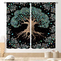 Tree of Life Curtains, Hippie Green Leaves Tree Life Vikings Celtic Nordic Aesthetic Mythology Window Drapery Treatments for Bedroom Living Room Bathroom 2 Panels, 84"x63" Inch