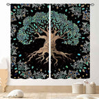 Tree of Life Curtains, Hippie Green Leaves Tree Life Vikings Celtic Nordic Aesthetic Mythology Window Drapery Treatments for Bedroom Living Room Bathroom 2 Panels, 52"x84" Inch