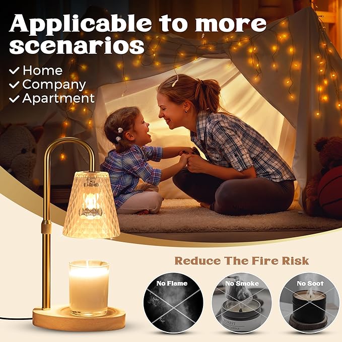 Candle Warmer Lamp with Timer - Adjustable Height, Electric Wax Melter in Gold for Cozy Aesthetic Home Decor, Gift for Women, Sister, Friend, Birthday, Housewarming