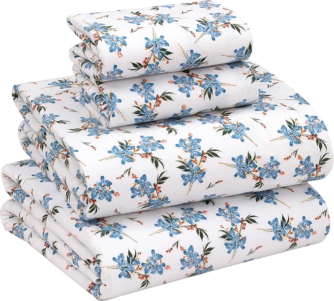 RUVANTI Flannel Sheets King Size - 100% Cotton Brushed King Size Sheets Set - Deep Pockets 16 Inches Bed Sheets - All Seasons Breathable & Extra Soft - Warm & Cozy, 4 Piece, Cloud Nine