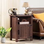 Night Stand, 18 Inch Farmhouse Nightstand with with Charging Station and USB Port, Rustic Couch End Table with Magnetic Door, Wood Bed Side Tables for Bedroom, Home, Brown Walnut