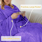 Catalonia Wearable Fleece Blanket with Sleeves and Foot Pockets for Adult Women Men, Micro Plush Comfy Wrap Sleeved Throw Blanket Robe Large, Purple