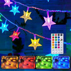 Minetom Star String Lights Battery Operated - 17 ft 50 LED Color Changing Star Fairy Light with Remote and Timer, 16 Single Colors and 7 Modes Starry Lights for Bedroom Dorm Tent Bed Patio Christmas