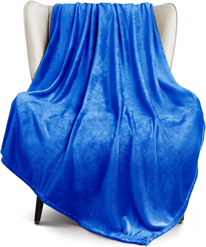 Exclusivo Mezcla Extra Large Fleece Throw Blanket for Couch, Sofa, 300GSM Super Soft and Warm Blankets, Cobalt Blue Throw All Season Use, Cozy, Plush, Lightweight, 50x70 Inches