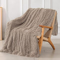 Tuddrom Decorative Extra Soft Faux Fur Throw Blanket 50"x60",Solid Reversible Fuzzy Lightweight Long Hair Shaggy Blanket,Fluffy Cozy Plush Fleece Comfy Microfiber Blanket for Couch Sofa Bed,Khaki