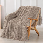 Tuddrom Decorative Extra Soft Faux Fur Throw Blanket 50"x60",Solid Reversible Fuzzy Lightweight Long Hair Shaggy Blanket,Fluffy Cozy Plush Fleece Comfy Microfiber Blanket for Couch Sofa Bed,Khaki