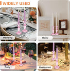 Glass Candle Holders, 2PCS Decorative Candle Stand Wide Base Candlestick Holder Table Centerpiece Decor for Wedding Festival Party Windowsill, Pink