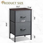WLIVE Nightstand, Nightstand with 2 Drawers, Bedside Furniture, Night Stand, Small Dresser for Bedroom, College Dorm, End Table with Fabric Bins, Dormitory, Dark Grey, Size L