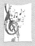 Ambesonne Music Tapestry, Notes with G-Clef Key and Instrument in a Monochrome Style of Creative Rhythmic Ornate Design Art, Wall Hanging for Bedroom Living Room Dorm Decor, 40" X 60", White Silver