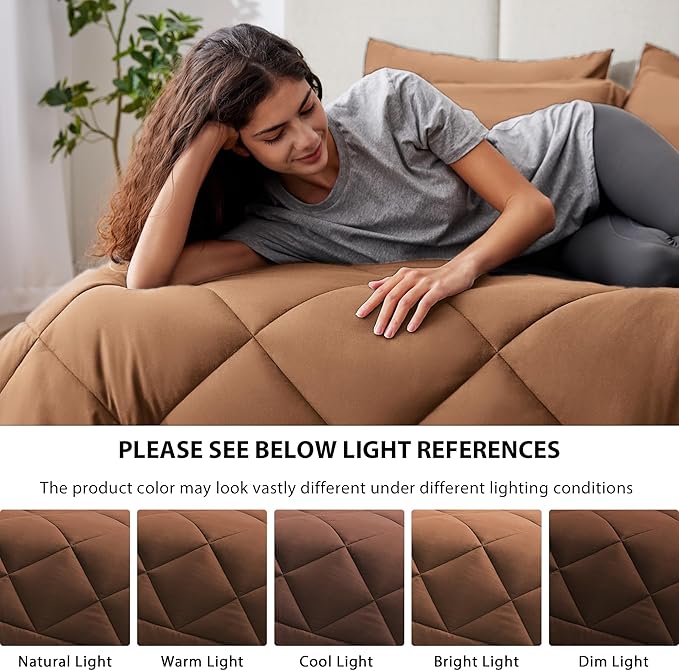 Love's cabin Full Comforter Set Mocha Mousse, 7 Pieces Full Bed in a Bag, All Season Bedding Sets with 1 Comforter, 1 Flat Sheet, 1 Fitted Sheet, 2 Pillowcase and 2 Pillow Sham